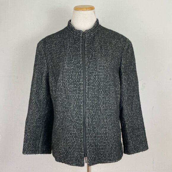 Akris Punto Jacket Size 12 Tweed Wool Blend Gray Black Cropped Bergdorf Goodman - Picture 1 of 6